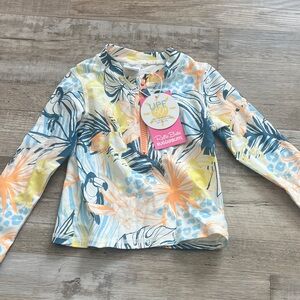 NWT - Ruffle Butts Tropical Print Rashguard - Blue, Yellow, Orange